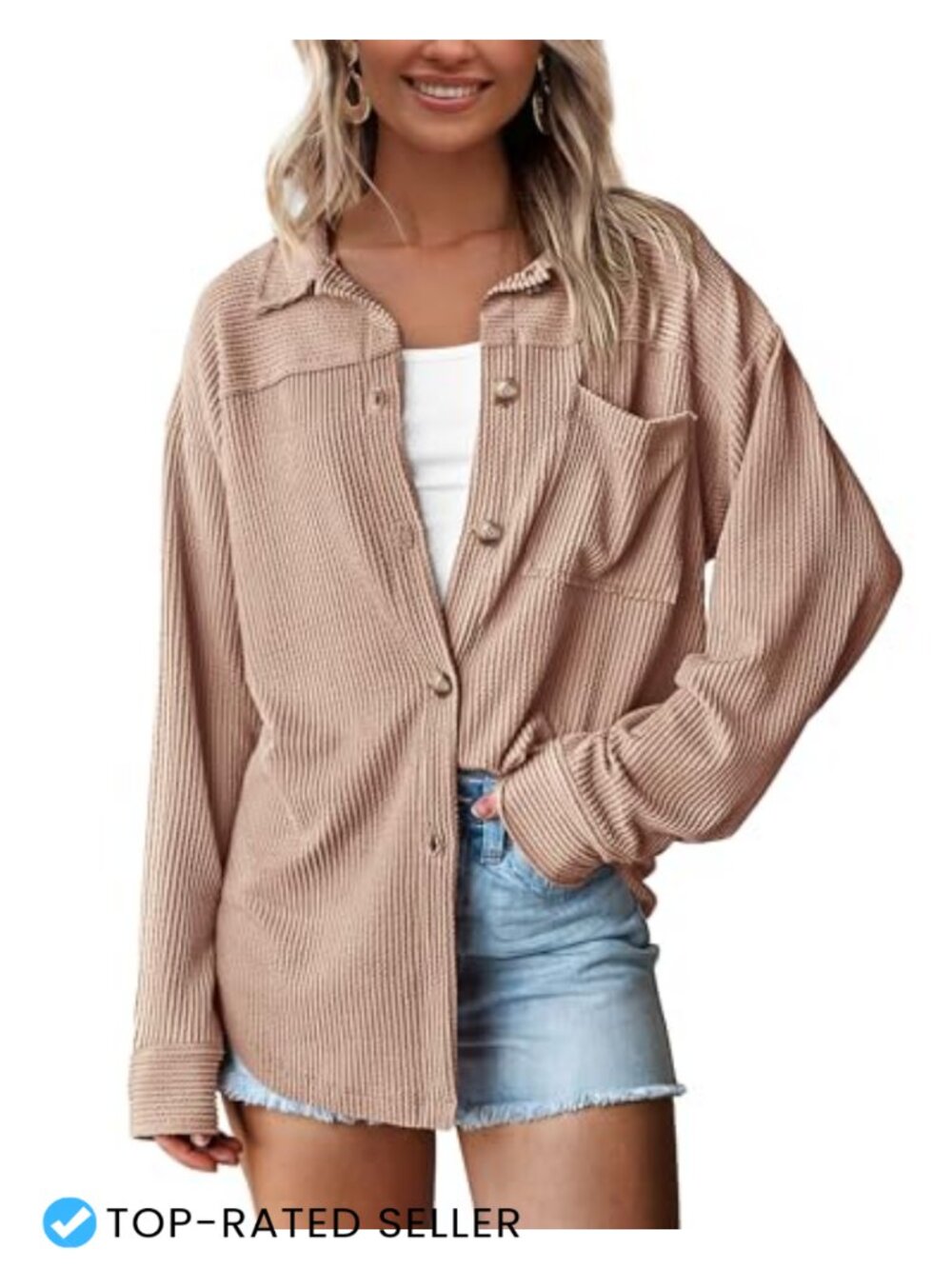 Oversized Textured Knit Button Down Long Sleeve Blouse Shirt Jacket Women